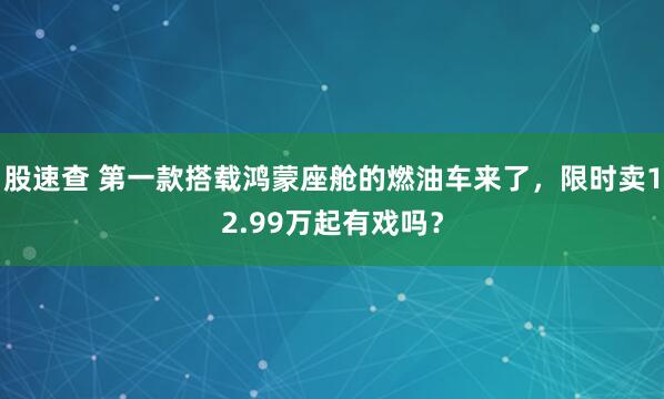 股速查 第一款搭载鸿蒙座舱的燃油车来了，限时卖12.99万起有戏吗？