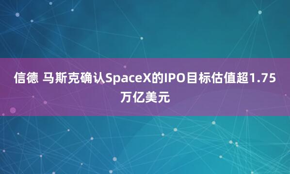 信德 马斯克确认SpaceX的IPO目标估值超1.75万亿美元